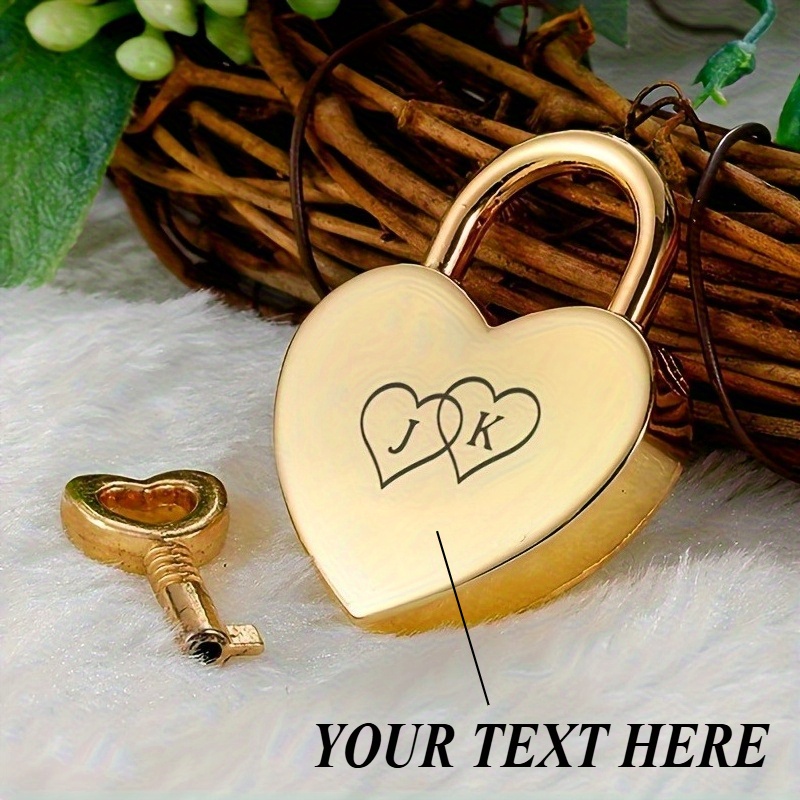 Personalized Heart-Shaped Lock with Key, Custom Initials Gift